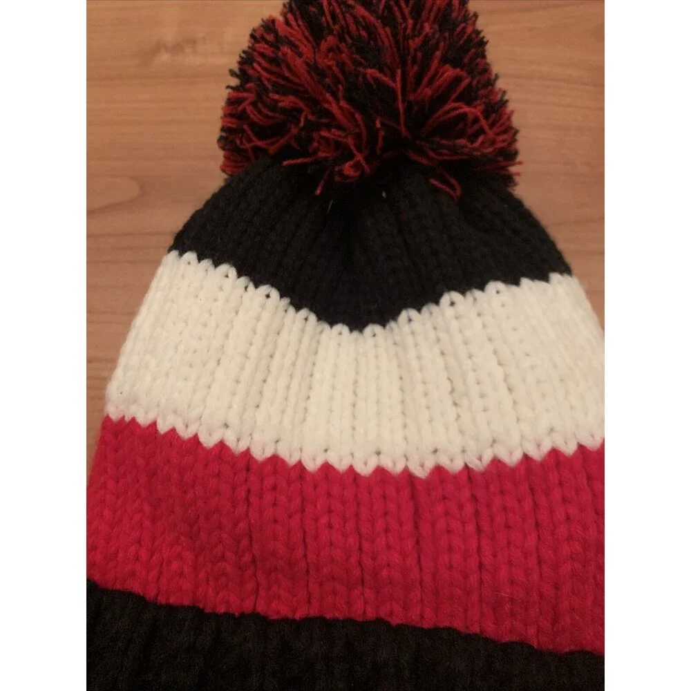 Unbranded Adult Striped Faux Fur Lined Pom Toboggan Hat